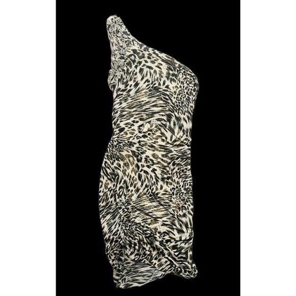 Y2K Body Central Sparkling Cheetah Print One Shoulder Body Con Padded Dress M/L - Picture 1 of 12